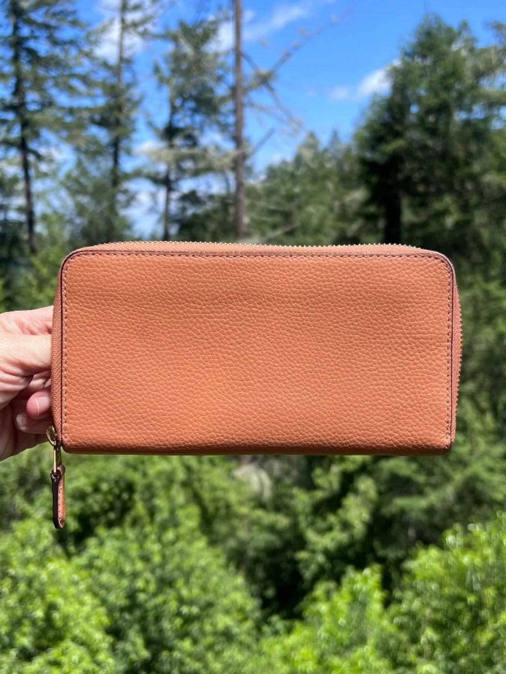 COACH Long Zip-Around Wallet Burnt Orange Pebble Leather Gold Hardware AUTHENTIC